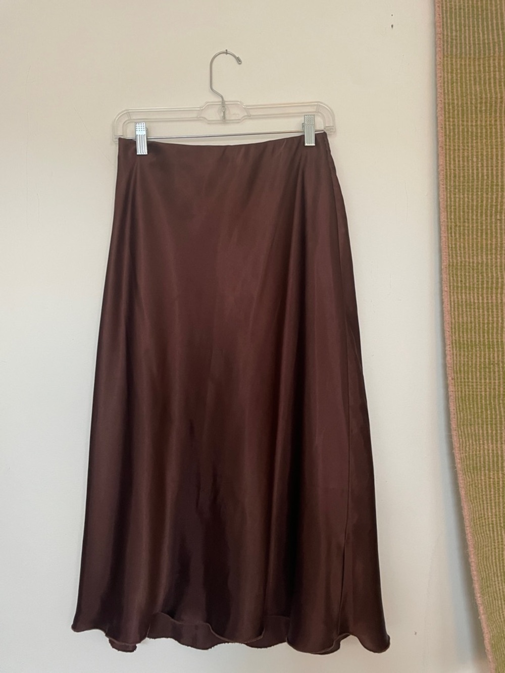 Satin A-Line Midi Skirt in Deep Brown